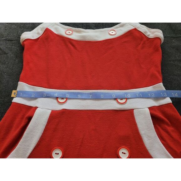 Vintage Red & White Summer Euro Button Dress S/M Retro Midi Bodycon Wiggle - Picture 9 of 11